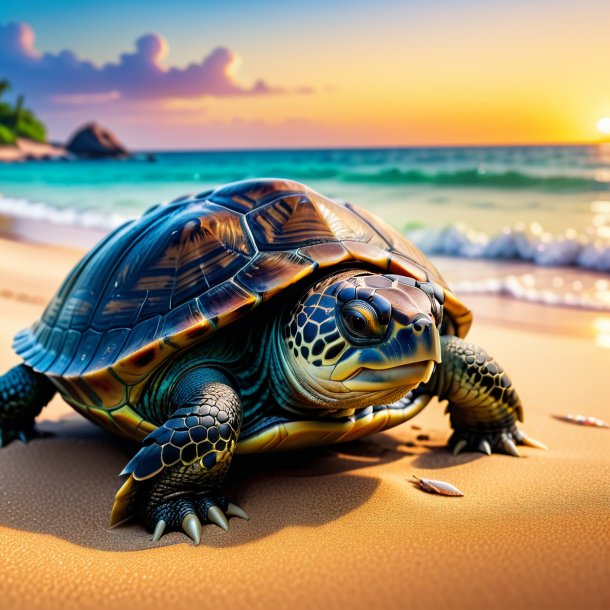 Photo d'un pleur d'une tortue sur la plage