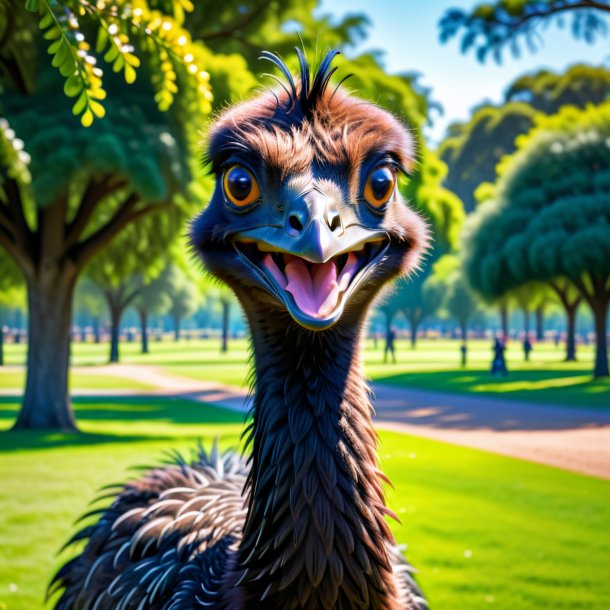 Image of a smiling of a emu in the park