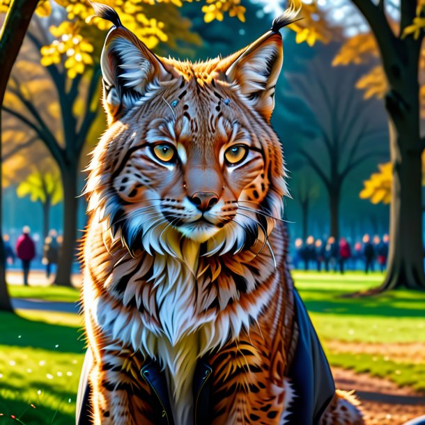 Drawing of a lynx in a coat in the park