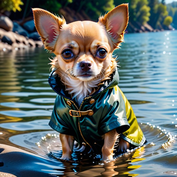 Image d'un chihuahua dans un manteau dans l'eau