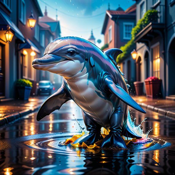 Image of a dolphin in a gloves in the puddle