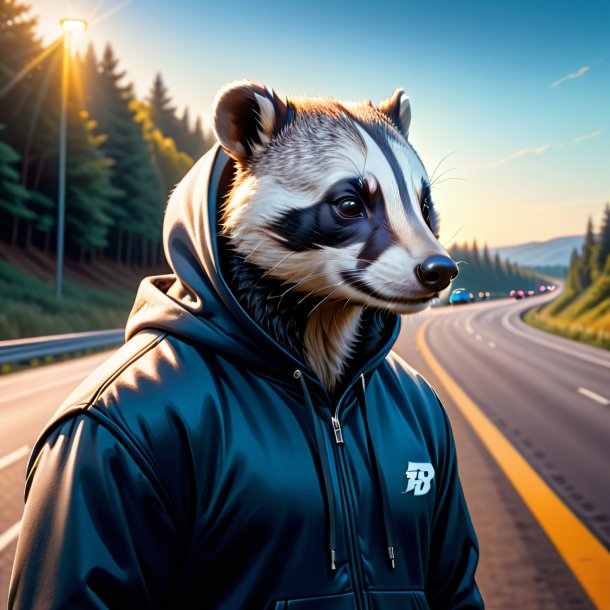 Ilustração de um texugo em um hoodie na estrada