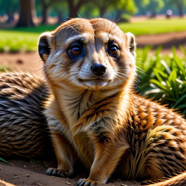 Picture of a sleeping of a meerkat in the park