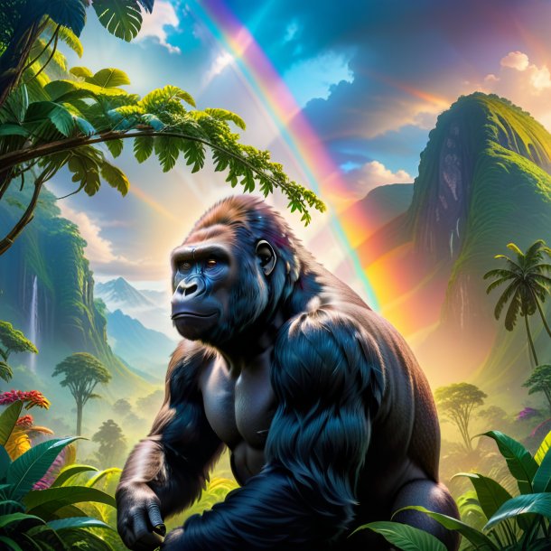 Photo of a waiting of a gorilla on the rainbow