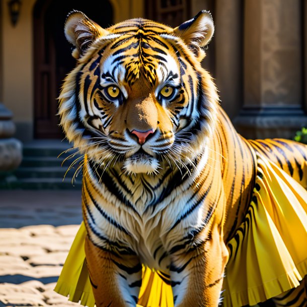 Imagem de um tigre em uma saia amarela