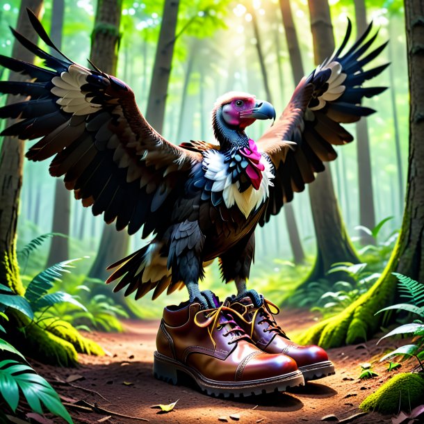 Pic of a vulture in a shoes in the forest