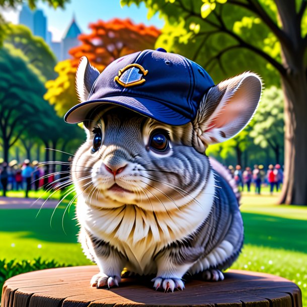 Pic of a chinchillas in a cap in the park