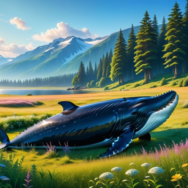 Picture of a waiting of a whale in the meadow