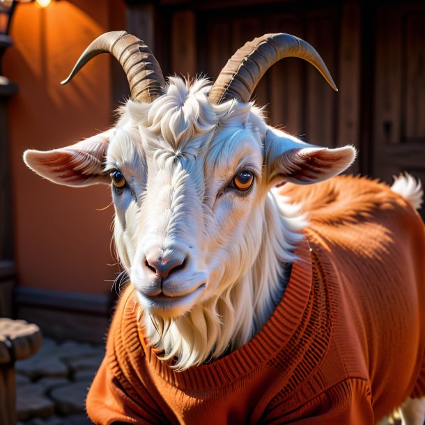 Picture of a goat in a orange sweater