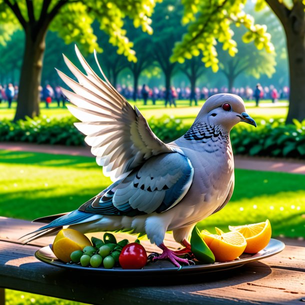 Foto de um comer de uma pomba no parque