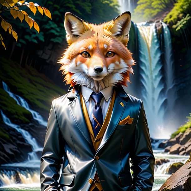 Pic of a fox in a jacket in the waterfall