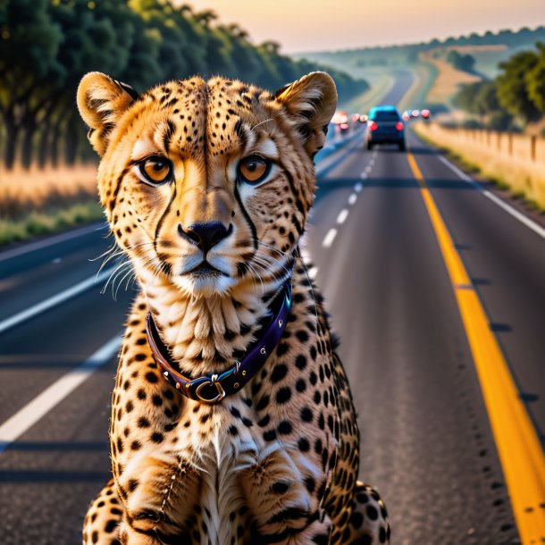 Photo d'un guépard dans une ceinture sur l'autoroute