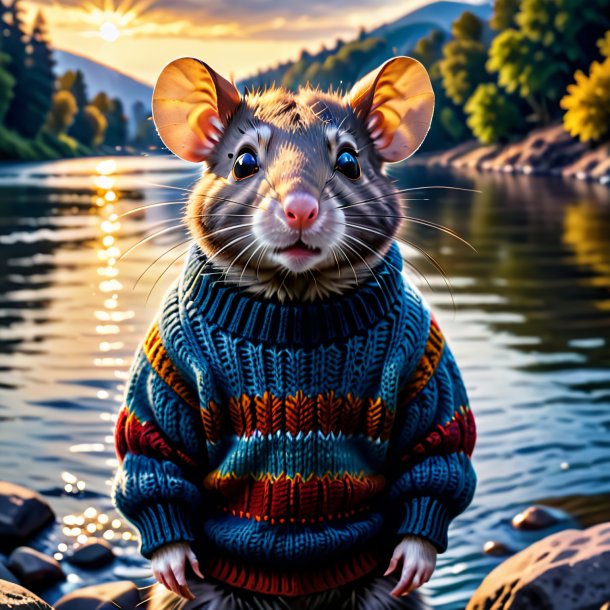 Photo of a rat in a sweater in the river