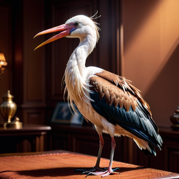 Photo d'une cigogne dans un pull brun