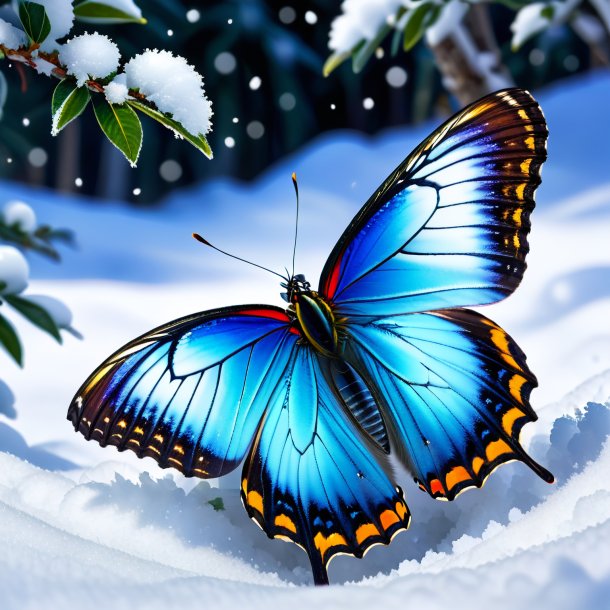 Image d'un sommeil d'un papillon dans la neige