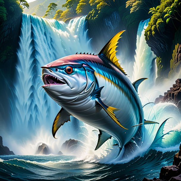 Photo of a threatening of a tuna in the waterfall