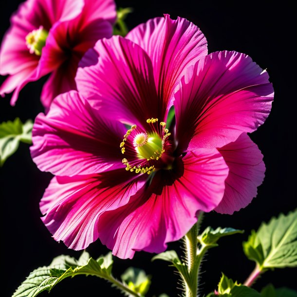 Portrait of a hot pink hollyhock