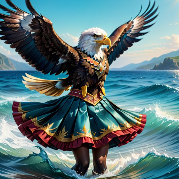 Illustration of a eagle in a skirt in the sea