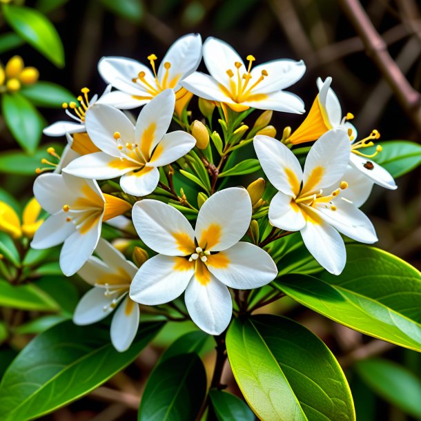 Portrayal of a brown jessamine, common white