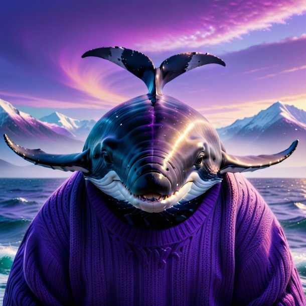 Photo of a whale in a purple sweater