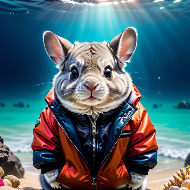 Photo of a chinchillas in a jacket in the sea