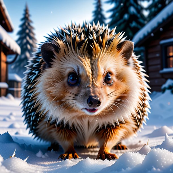 Pic of a angry of a hedgehog in the snow