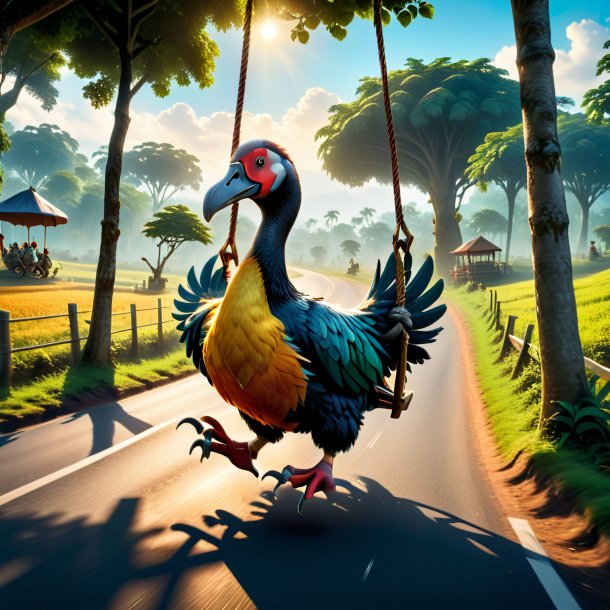 Photo of a swinging on a swing of a dodo on the road