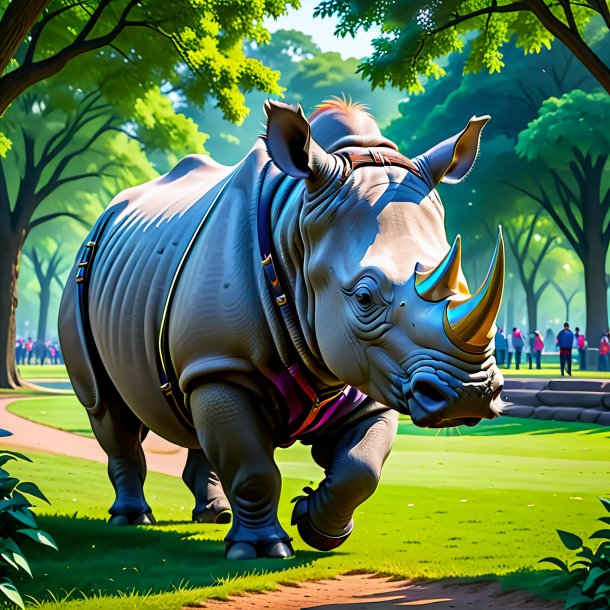 Pic of a rhinoceros in a belt in the park