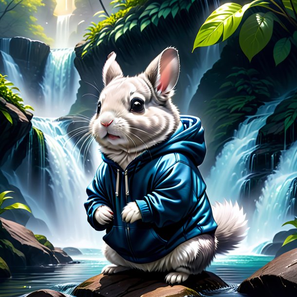 Drawing of a chinchillas in a hoodie in the waterfall