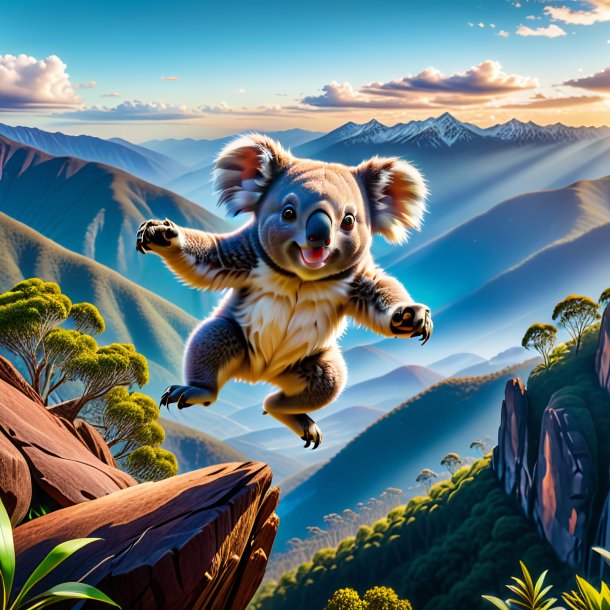 Image of a jumping of a koala in the mountains