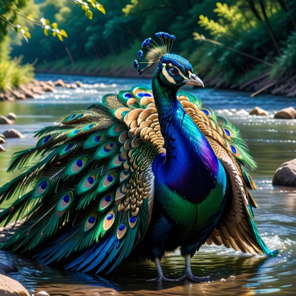 De um pavão em uma jaqueta no rio