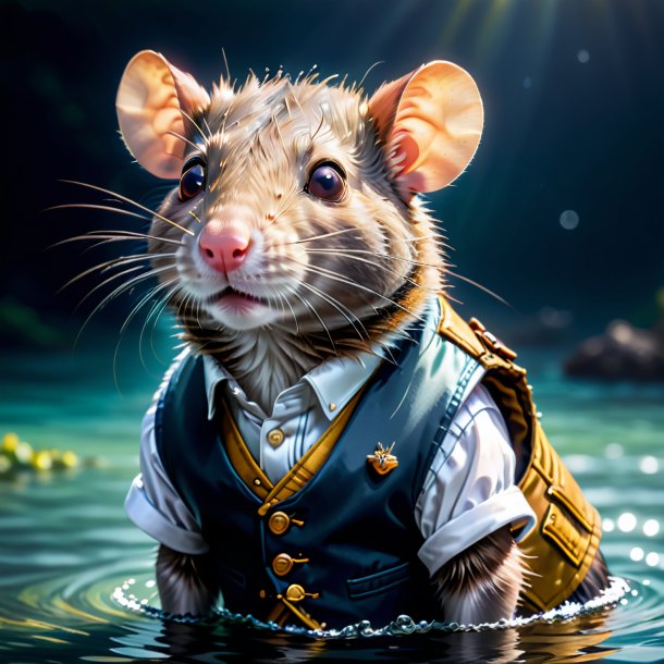 Image of a rat in a vest in the water