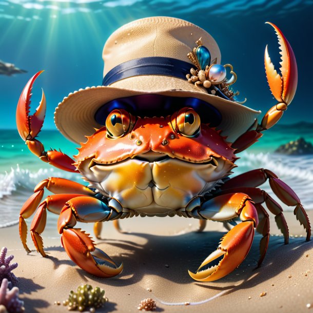 Image of a crab in a hat in the sea