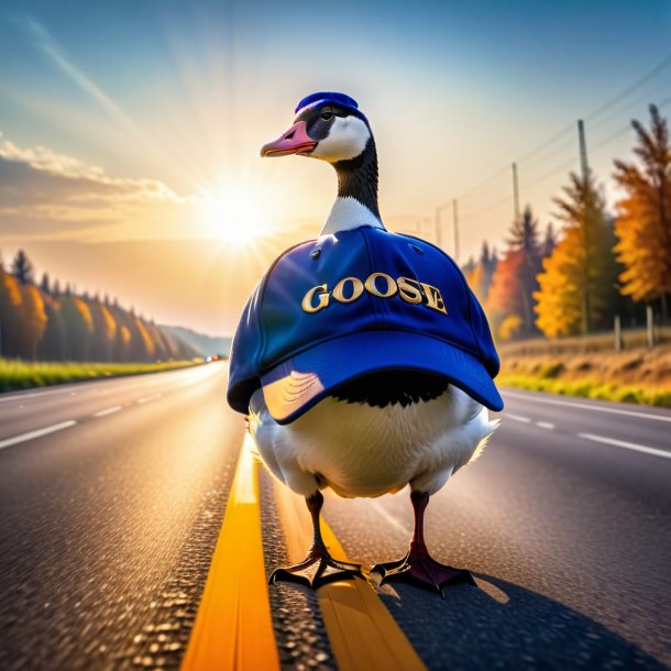 Photo d'une oie dans une casquette sur l'autoroute