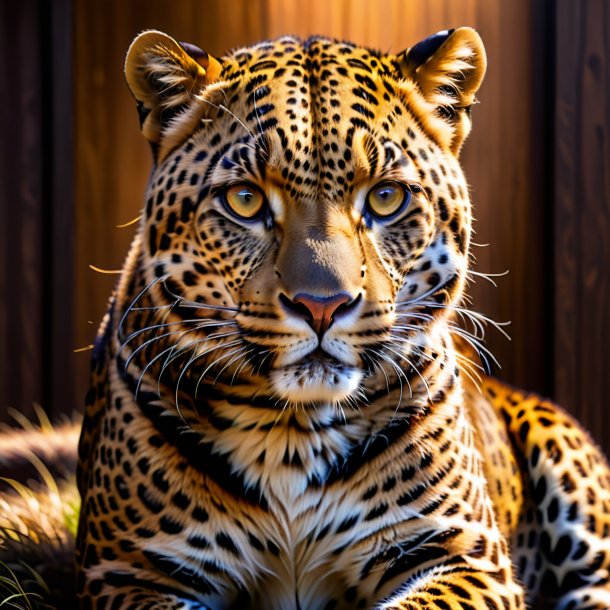 Retrato de um leopardo em um cinto marrom