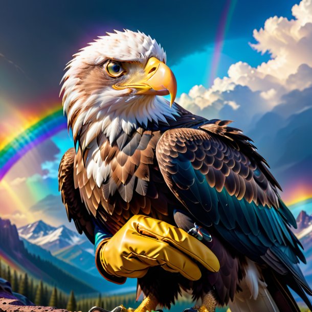 Image of a eagle in a gloves on the rainbow