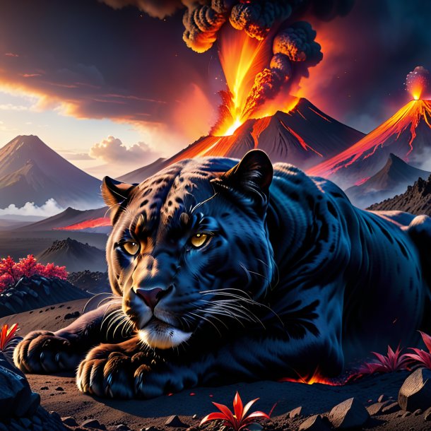 Image of a sleeping of a panther in the volcano