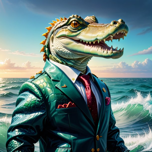 Image of a alligator in a jacket in the sea