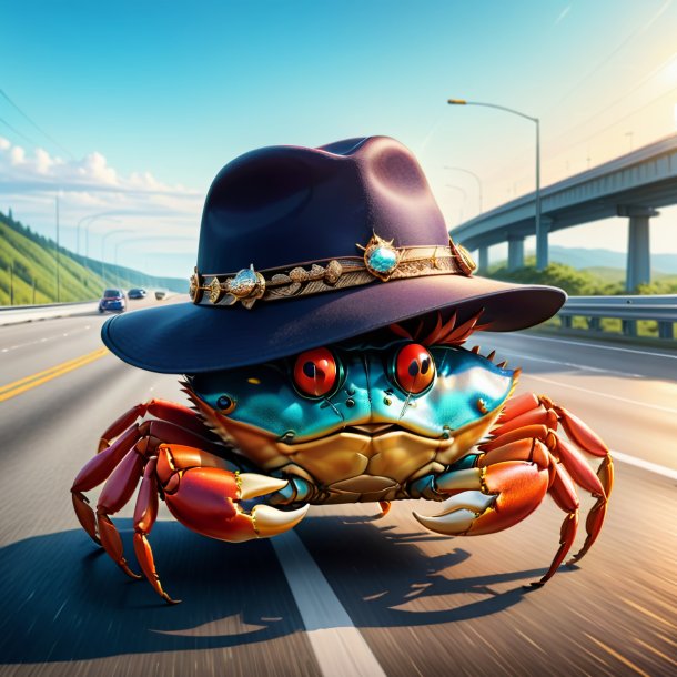 Dessin d'un crabe dans un chapeau sur l'autoroute