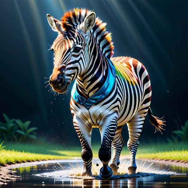 Illustration of a zebra in a vest in the puddle