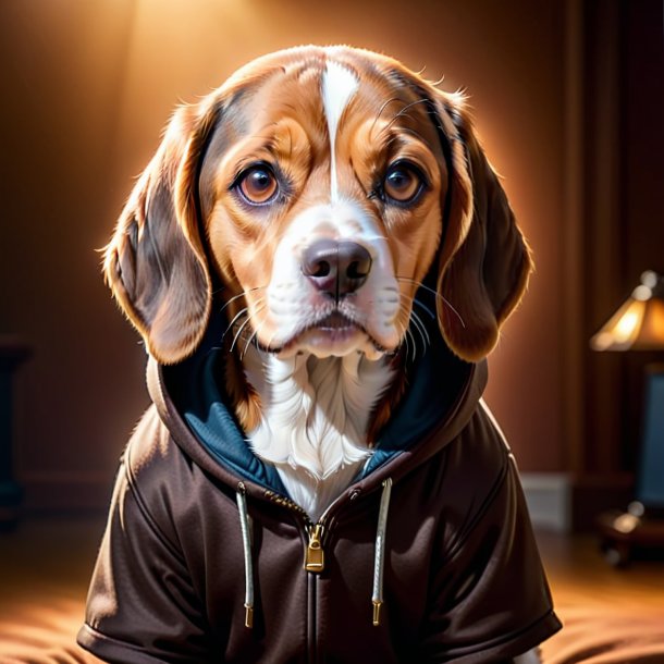 Foto de un beagle en una sudadera marrón