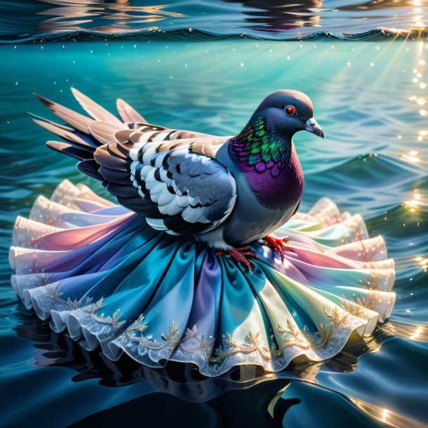 Illustration of a pigeon in a dress in the water