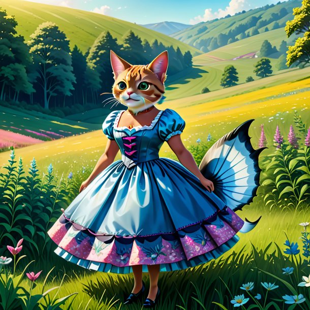 Illustration of a tuna in a dress in the meadow