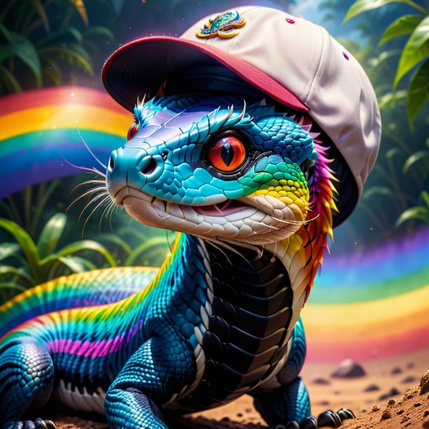 Picture of a cobra in a cap on the rainbow