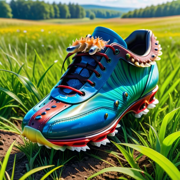 Photo of a cuttlefish in a shoes in the meadow