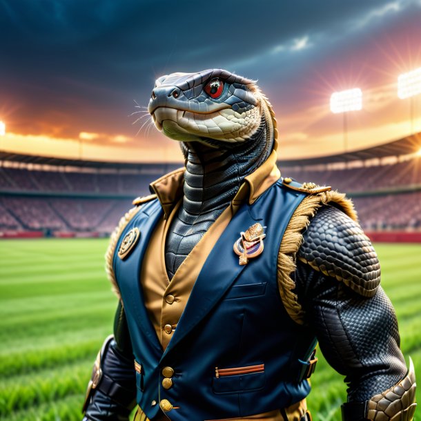 Photo of a cobra in a vest on the field