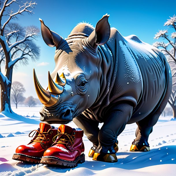 Image of a rhinoceros in a shoes in the snow