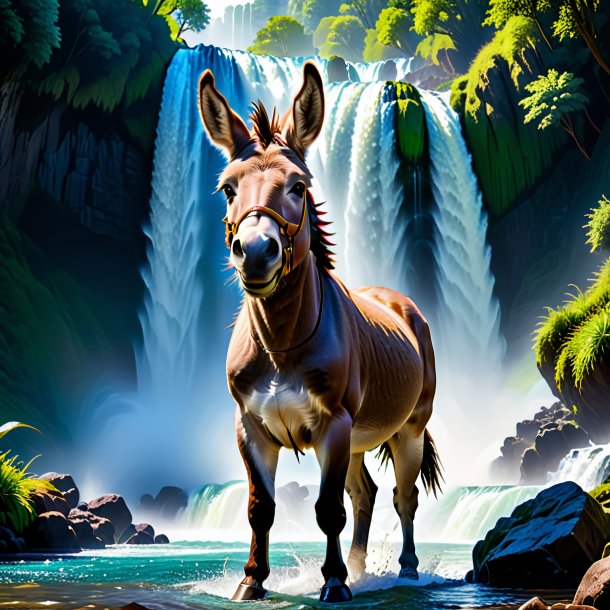 Photo of a threatening of a donkey in the waterfall