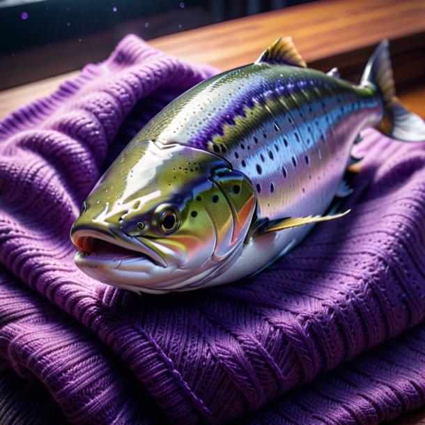 Photo of a salmon in a purple sweater