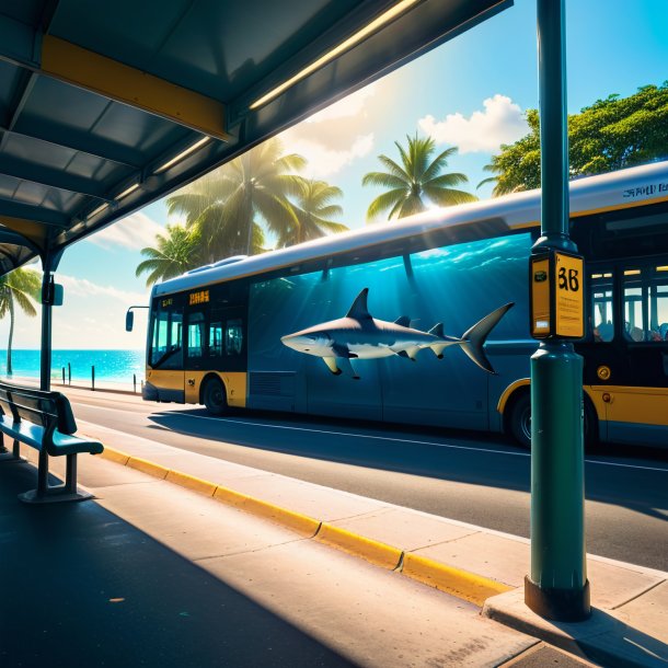 Image of a waiting of a hammerhead shark on the bus stop